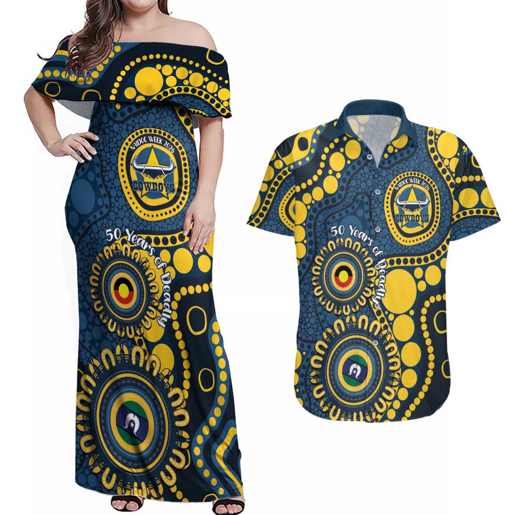 Cowboys NAIDOC Week 2026 Personalised Couples Matching Off Shoulder Maxi Dress and Hawaiian Shirt 50 Years of Deadly Aboriginal Art
