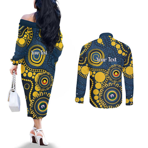 Cowboys NAIDOC Week 2026 Personalised Couples Matching Off The Shoulder Long Sleeve Dress and Long Sleeve Button Shirt 50 Years of Deadly Aboriginal Art