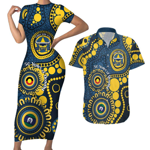 Cowboys NAIDOC Week 2026 Personalised Couples Matching Short Sleeve Bodycon Dress and Hawaiian Shirt 50 Years of Deadly Aboriginal Art