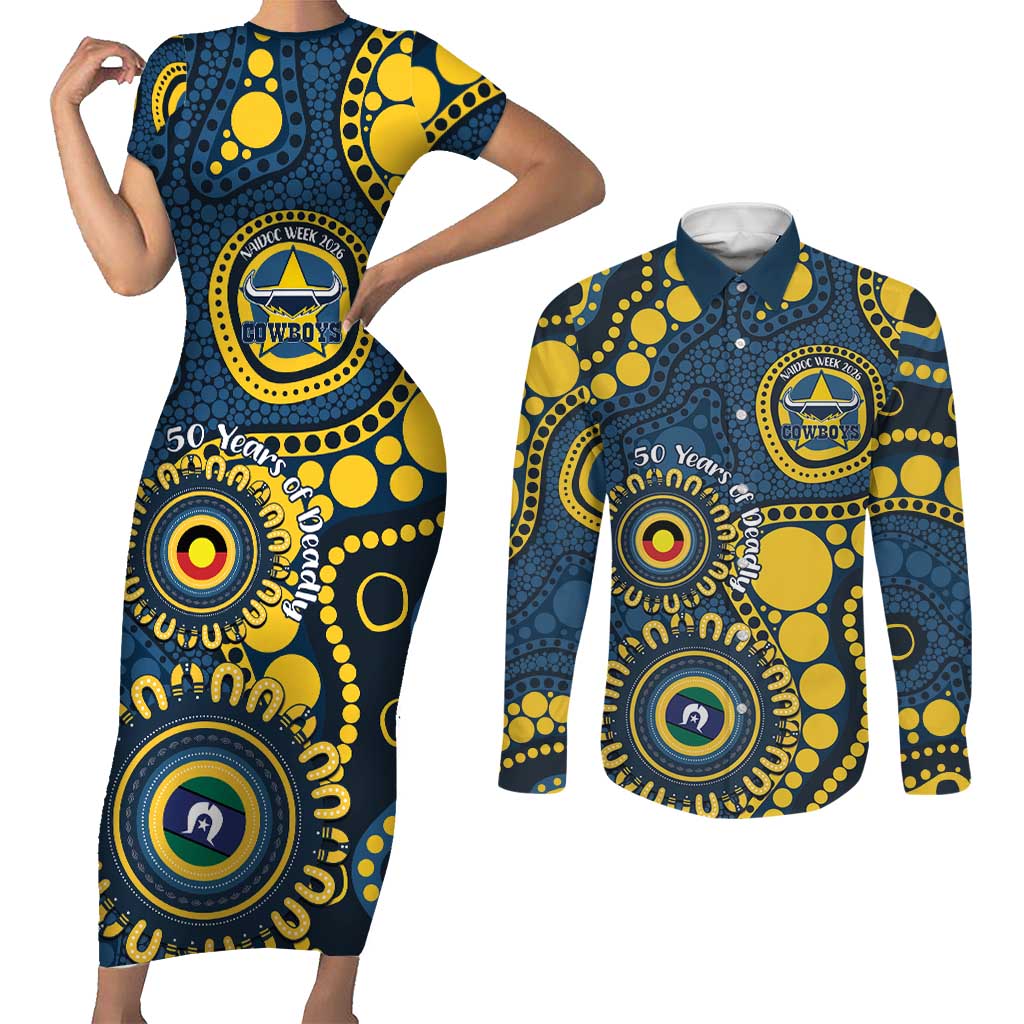 Cowboys NAIDOC Week 2026 Personalised Couples Matching Short Sleeve Bodycon Dress and Long Sleeve Button Shirt 50 Years of Deadly Aboriginal Art