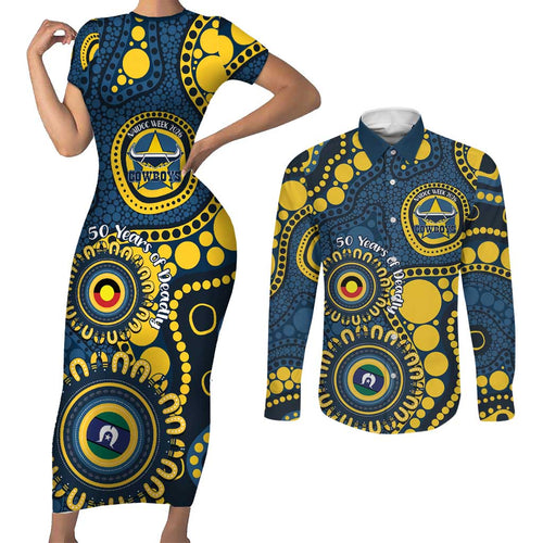 Cowboys NAIDOC Week 2026 Personalised Couples Matching Short Sleeve Bodycon Dress and Long Sleeve Button Shirt 50 Years of Deadly Aboriginal Art