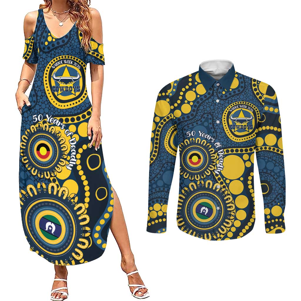 Cowboys NAIDOC Week 2026 Personalised Couples Matching Summer Maxi Dress and Long Sleeve Button Shirt 50 Years of Deadly Aboriginal Art
