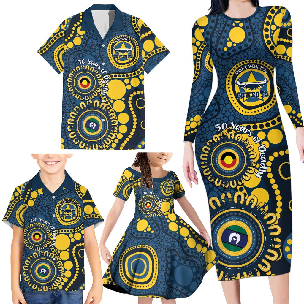 Cowboys NAIDOC Week 2026 Personalised Family Matching Long Sleeve Bodycon Dress and Hawaiian Shirt 50 Years of Deadly Aboriginal Art