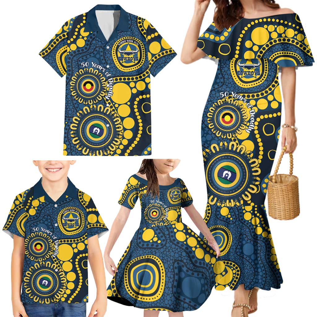 Cowboys NAIDOC Week 2026 Personalised Family Matching Mermaid Dress and Hawaiian Shirt 50 Years of Deadly Aboriginal Art