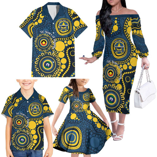 Cowboys NAIDOC Week 2026 Personalised Family Matching Off The Shoulder Long Sleeve Dress and Hawaiian Shirt 50 Years of Deadly Aboriginal Art