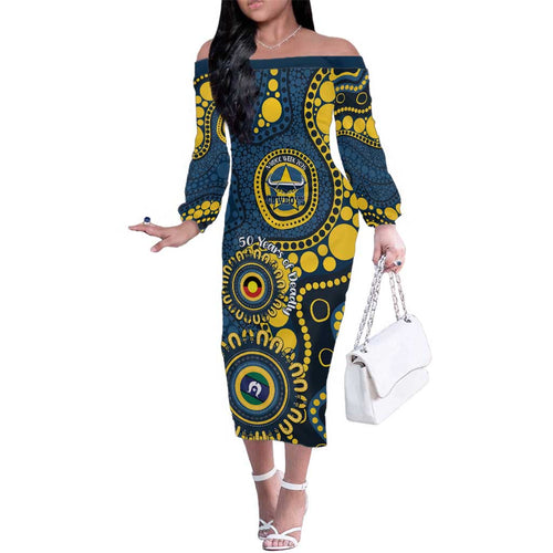Cowboys NAIDOC Week 2026 Personalised Family Matching Off The Shoulder Long Sleeve Dress and Hawaiian Shirt 50 Years of Deadly Aboriginal Art