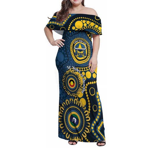Cowboys NAIDOC Week 2026 Personalised Family Matching Off Shoulder Maxi Dress and Hawaiian Shirt 50 Years of Deadly Aboriginal Art
