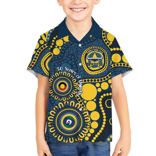 Cowboys NAIDOC Week 2026 Personalised Family Matching Off Shoulder Maxi Dress and Hawaiian Shirt 50 Years of Deadly Aboriginal Art