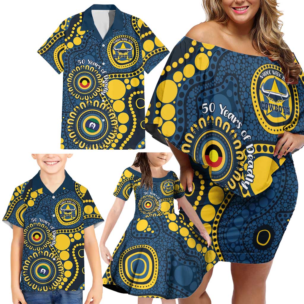 Cowboys NAIDOC Week 2026 Personalised Family Matching Off Shoulder Short Dress and Hawaiian Shirt 50 Years of Deadly Aboriginal Art
