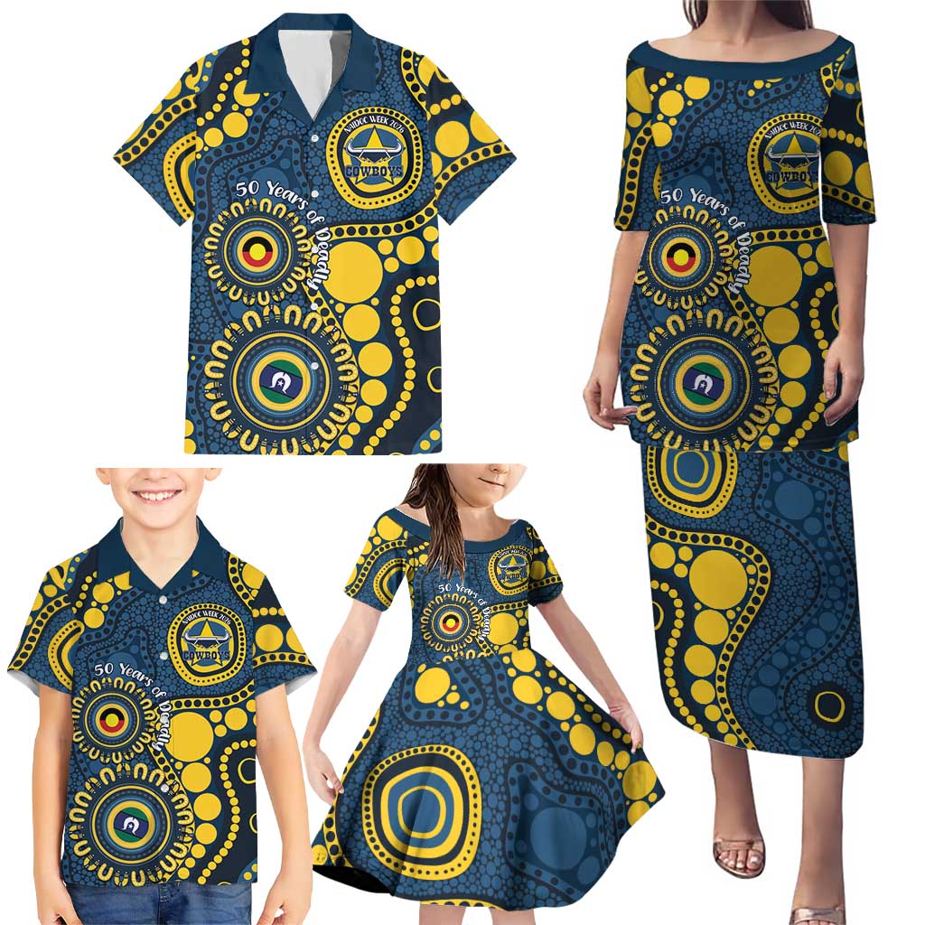 Cowboys NAIDOC Week 2026 Personalised Family Matching Puletasi and Hawaiian Shirt 50 Years of Deadly Aboriginal Art