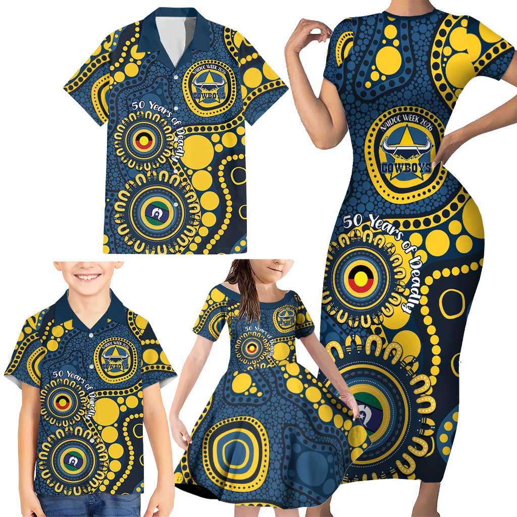 Cowboys NAIDOC Week 2026 Personalised Family Matching Short Sleeve Bodycon Dress and Hawaiian Shirt 50 Years of Deadly Aboriginal Art