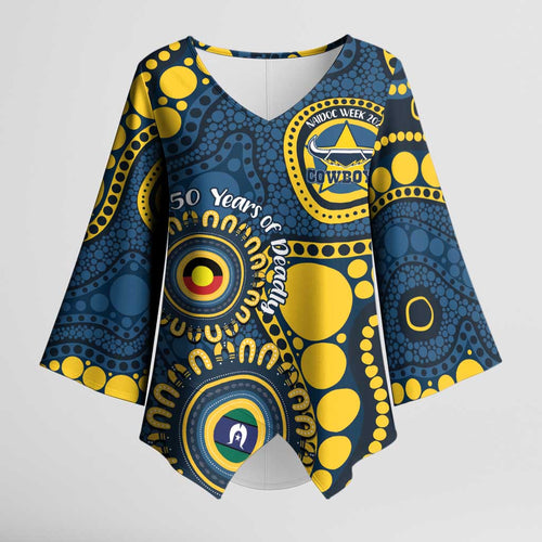 Cowboys NAIDOC Week 2026 Personalised Kimono Sleeve Blouse 50 Years of Deadly Aboriginal Art