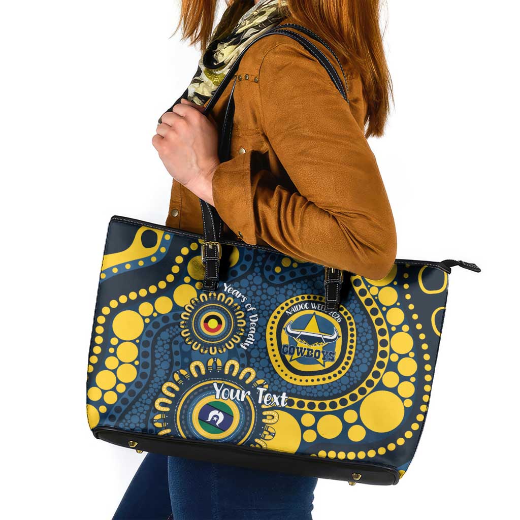 Cowboys NAIDOC Week 2026 Personalised Leather Tote Bag 50 Years of Deadly Aboriginal Art