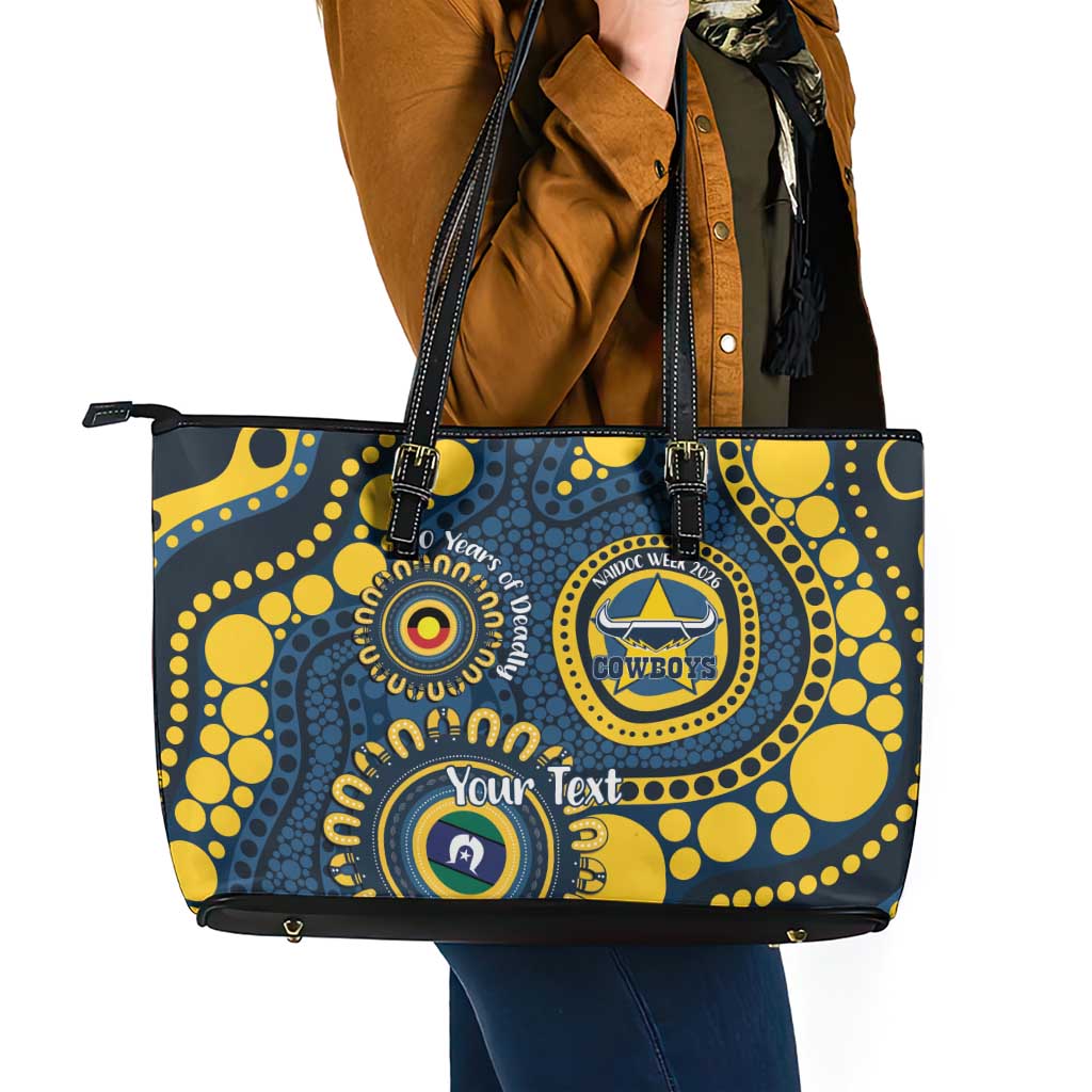 Cowboys NAIDOC Week 2026 Personalised Leather Tote Bag 50 Years of Deadly Aboriginal Art