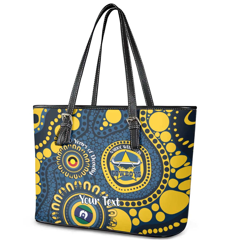Cowboys NAIDOC Week 2026 Personalised Leather Tote Bag 50 Years of Deadly Aboriginal Art