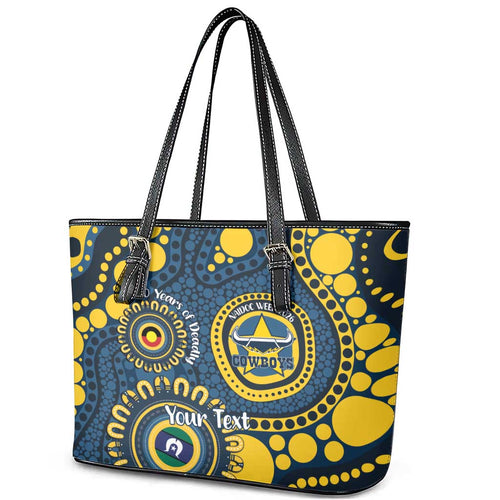 Cowboys NAIDOC Week 2026 Personalised Leather Tote Bag 50 Years of Deadly Aboriginal Art