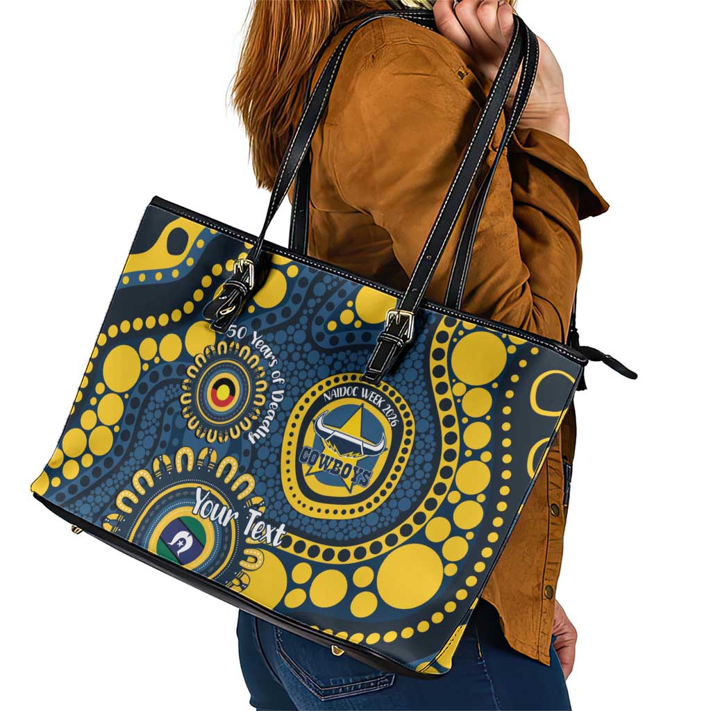Cowboys NAIDOC Week 2026 Personalised Leather Tote Bag 50 Years of Deadly Aboriginal Art