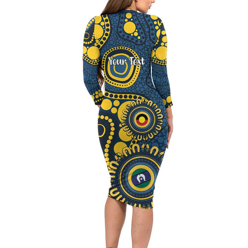 Cowboys NAIDOC Week 2026 Personalised Long Sleeve Bodycon Dress 50 Years of Deadly Aboriginal Art