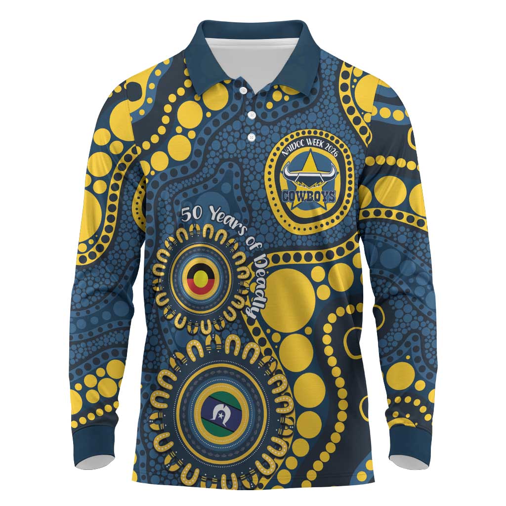 Cowboys NAIDOC Week 2026 Personalised Long Sleeve Polo Shirt 50 Years of Deadly Aboriginal Art
