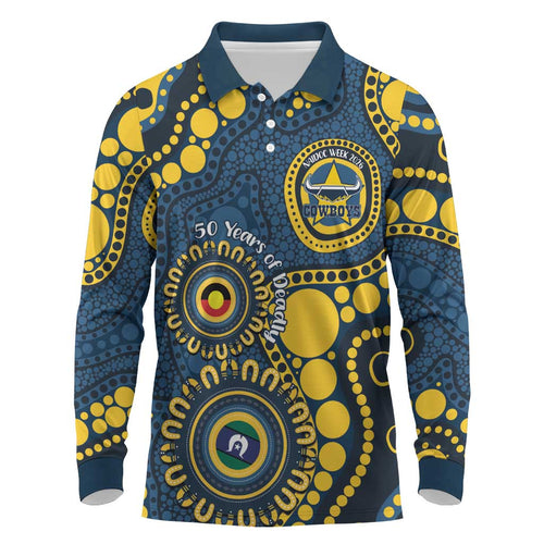Cowboys NAIDOC Week 2026 Personalised Long Sleeve Polo Shirt 50 Years of Deadly Aboriginal Art