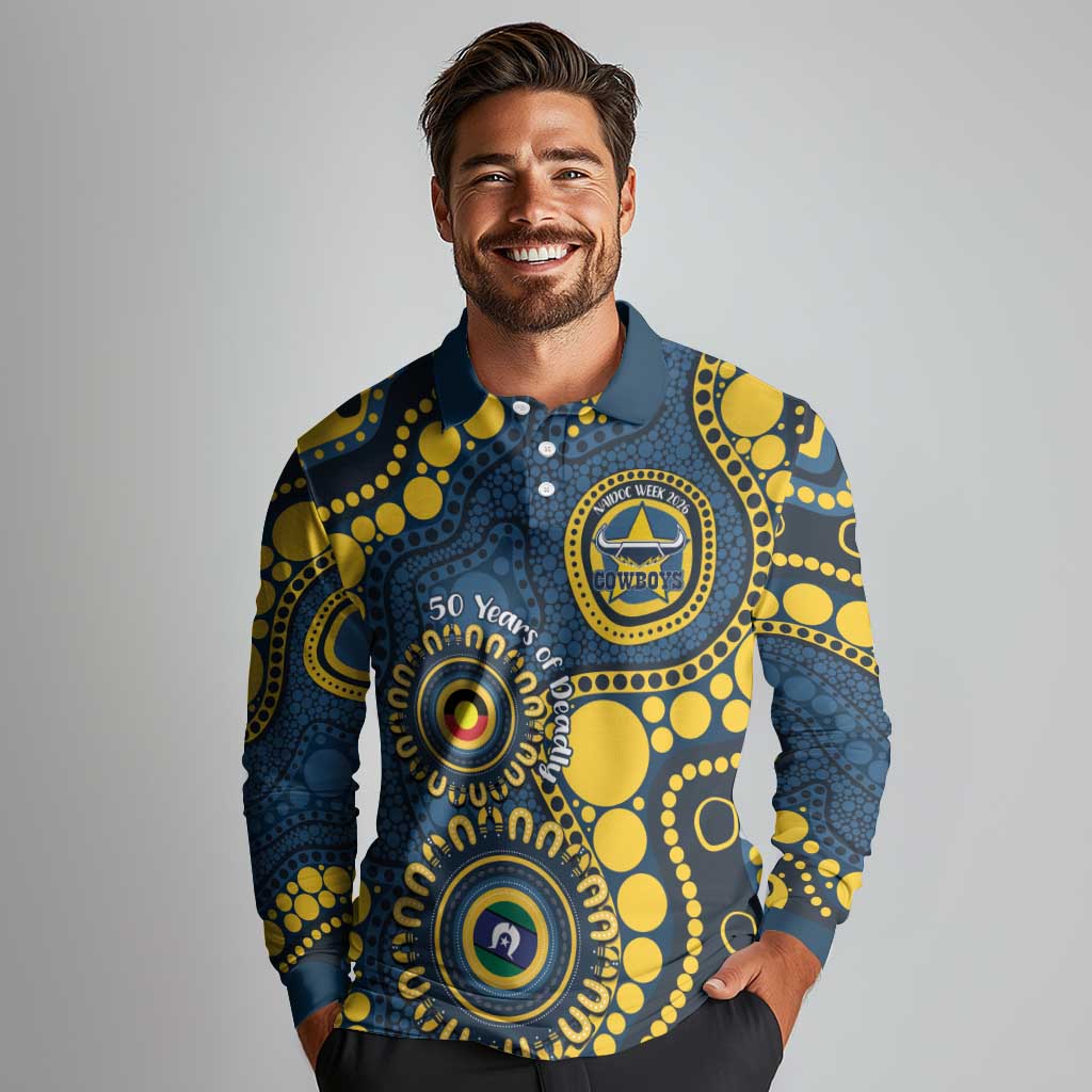 Cowboys NAIDOC Week 2026 Personalised Long Sleeve Polo Shirt 50 Years of Deadly Aboriginal Art