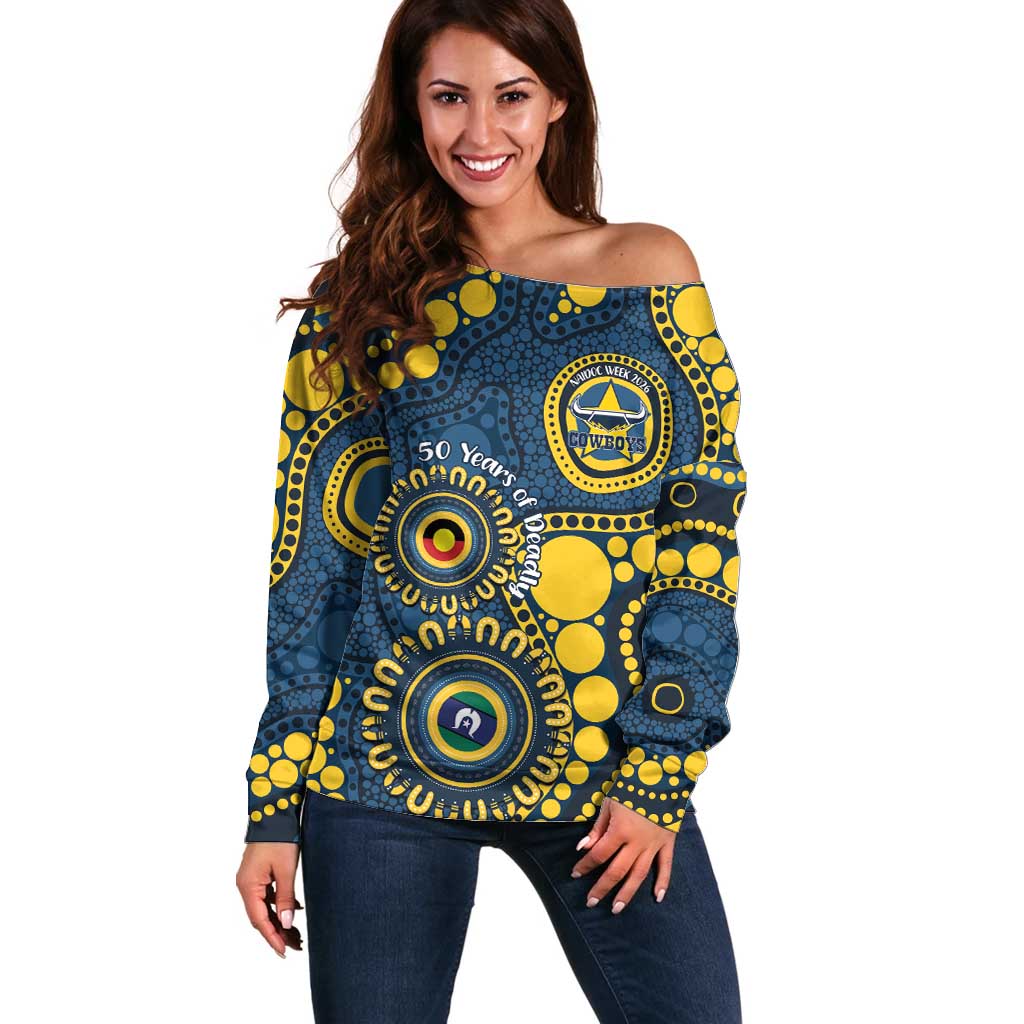 Cowboys NAIDOC Week 2026 Personalised Off Shoulder Sweater 50 Years of Deadly Aboriginal Art
