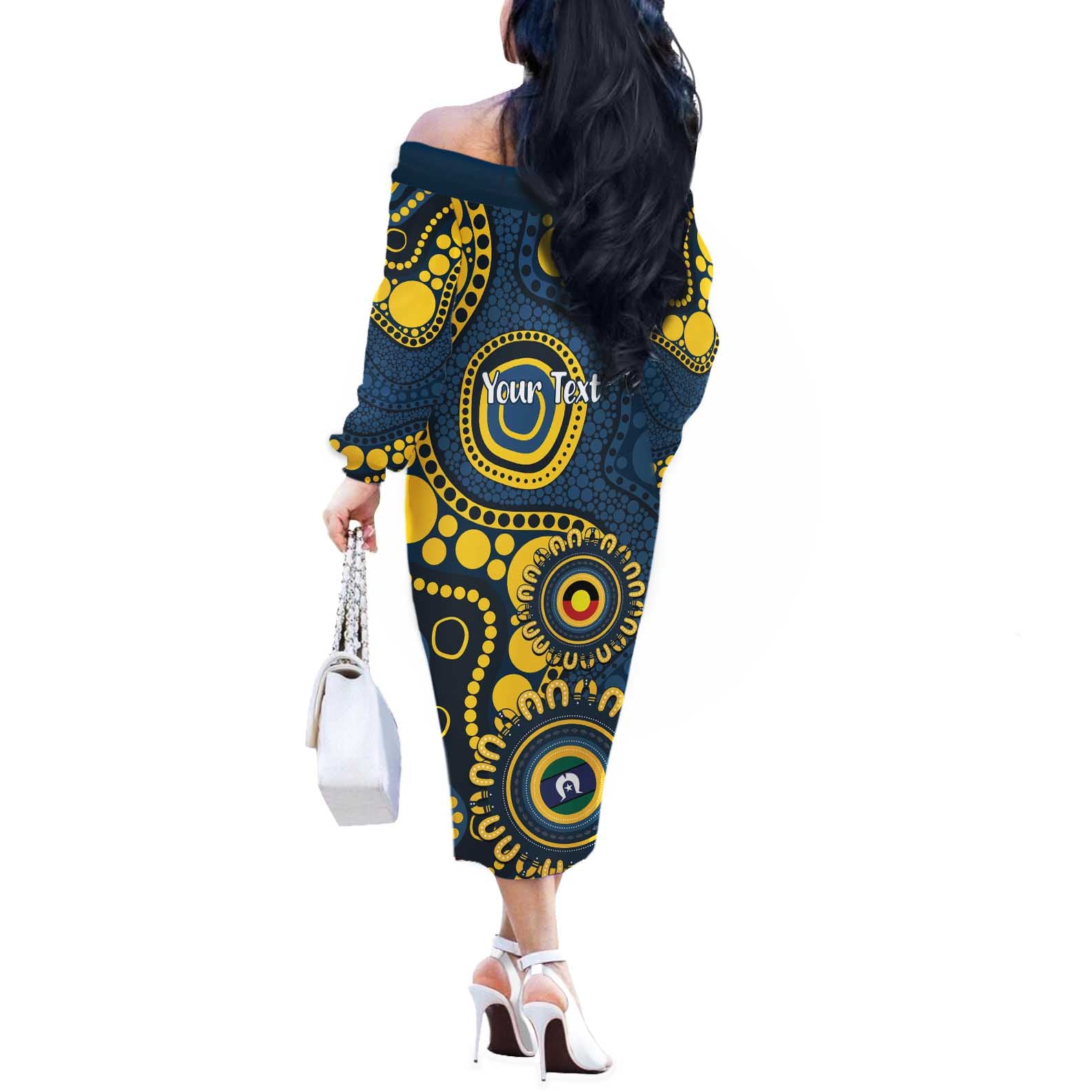 Cowboys NAIDOC Week 2026 Personalised Off The Shoulder Long Sleeve Dress 50 Years of Deadly Aboriginal Art