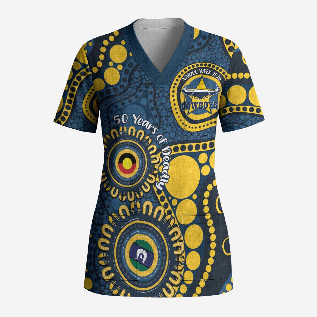 Cowboys NAIDOC Week 2026 Personalised Scrub Top 50 Years of Deadly Aboriginal Art