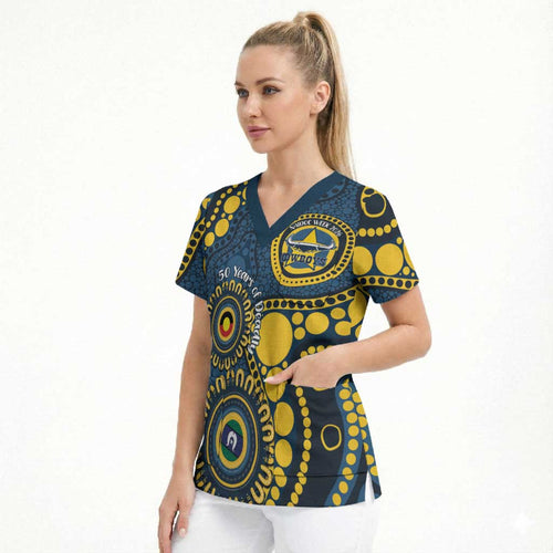 Cowboys NAIDOC Week 2026 Personalised Scrub Top 50 Years of Deadly Aboriginal Art
