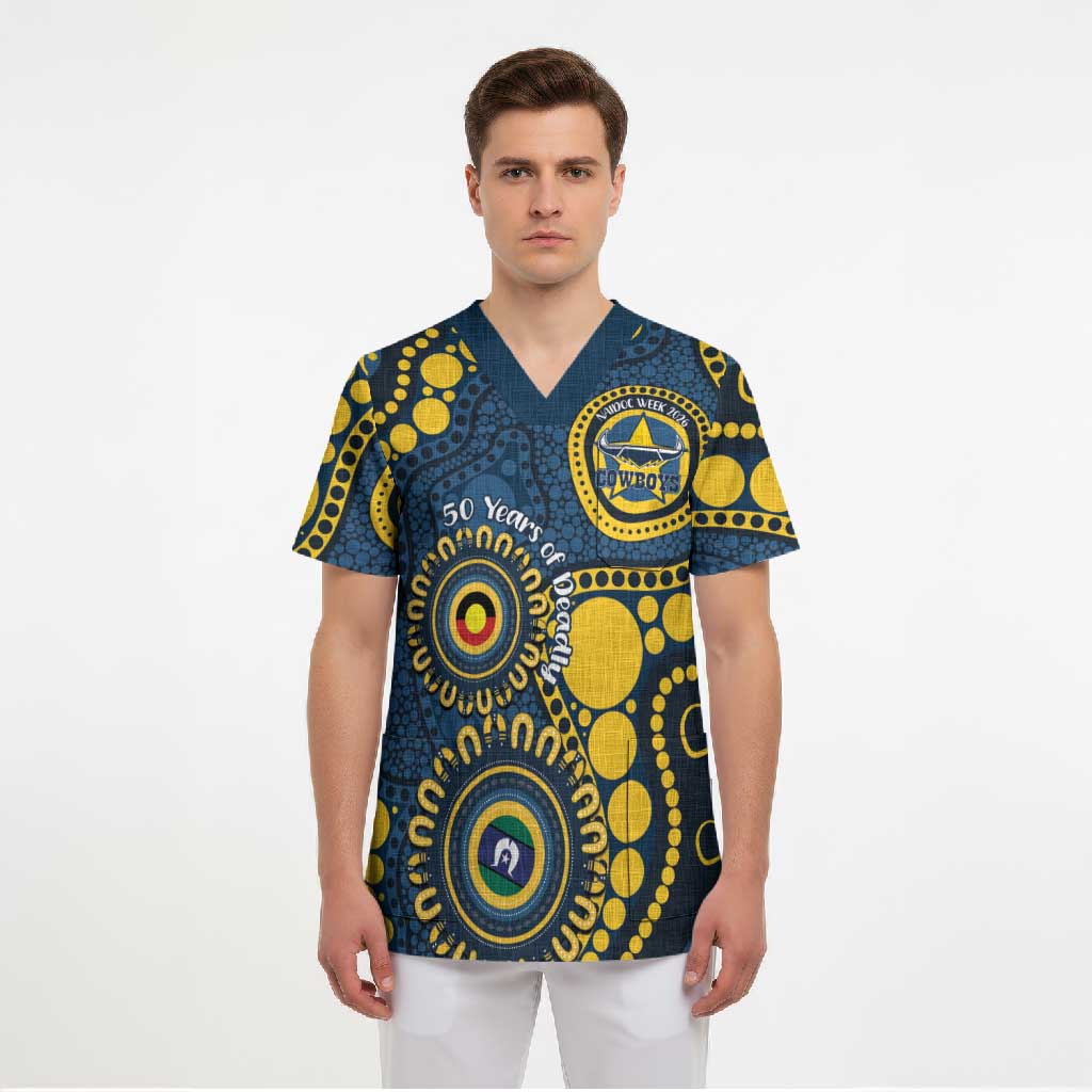 Cowboys NAIDOC Week 2026 Personalised Scrub Top 50 Years of Deadly Aboriginal Art
