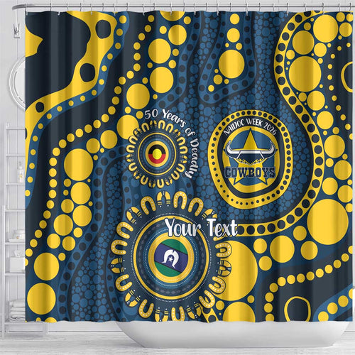 Cowboys NAIDOC Week 2026 Personalised Shower Curtain 50 Years of Deadly Aboriginal Art