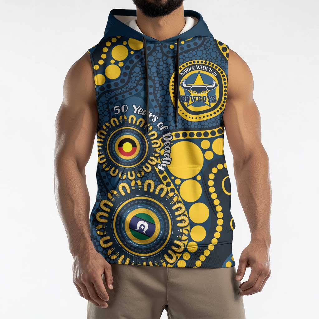 Cowboys NAIDOC Week 2026 Personalised Sleeveless Hoodie 50 Years of Deadly Aboriginal Art