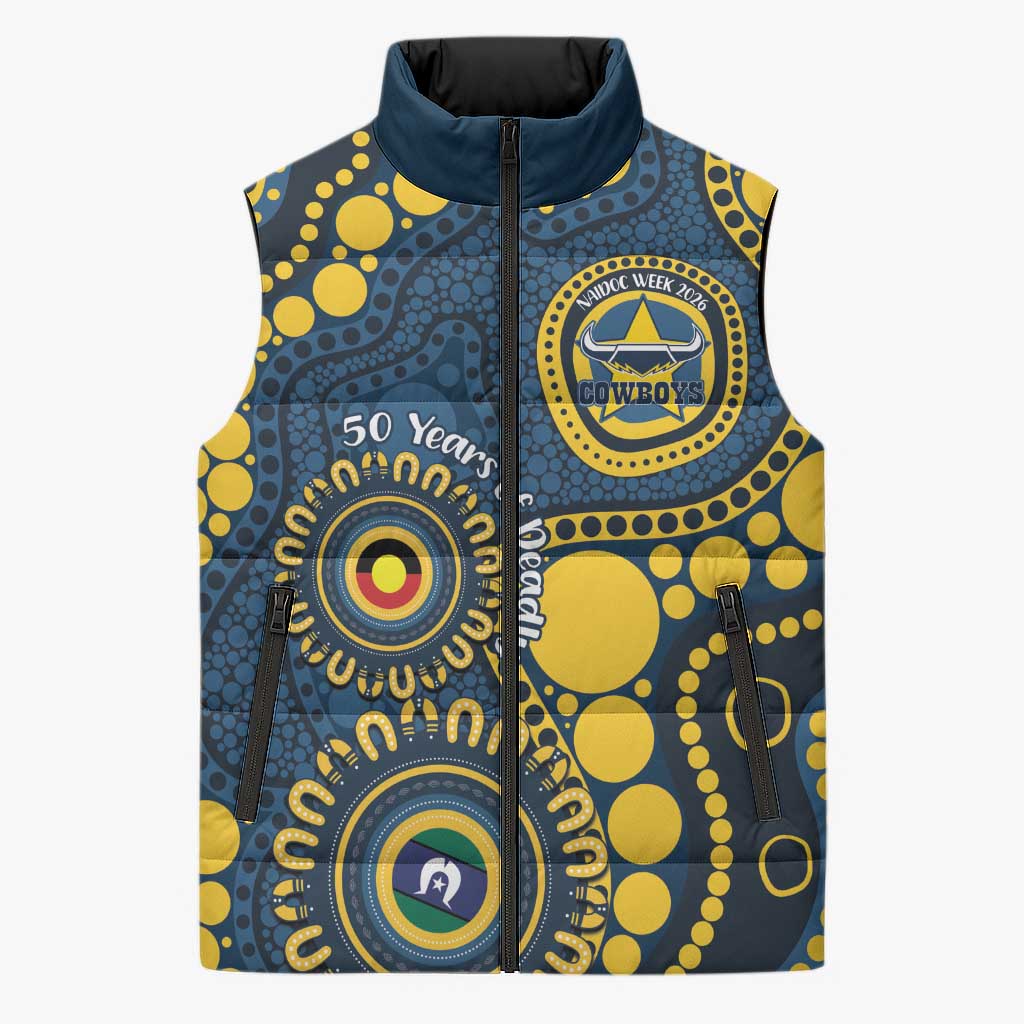 Cowboys NAIDOC Week 2026 Personalised Sleeveless Puffer Jacket 50 Years of Deadly Aboriginal Art