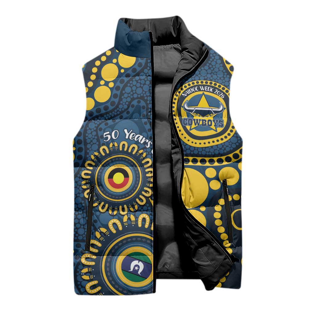 Cowboys NAIDOC Week 2026 Personalised Sleeveless Puffer Jacket 50 Years of Deadly Aboriginal Art