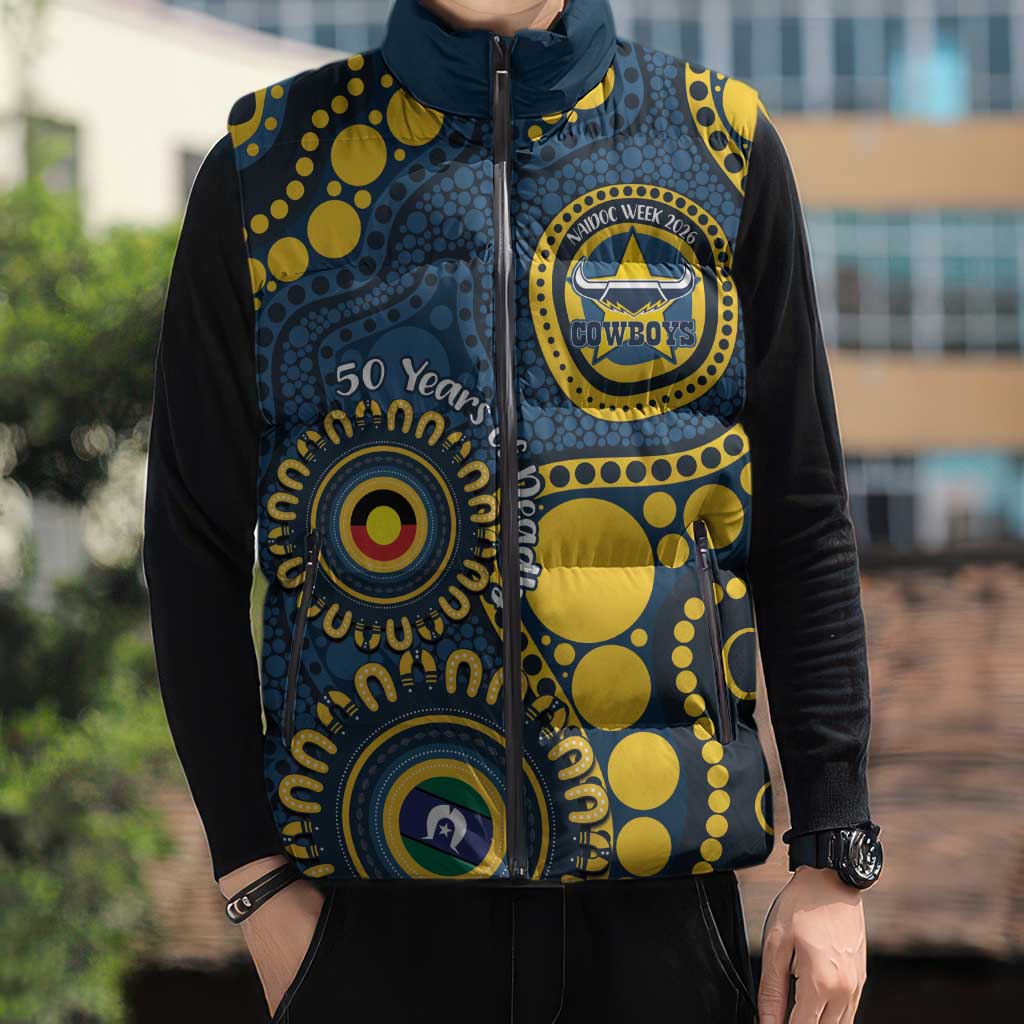 Cowboys NAIDOC Week 2026 Personalised Sleeveless Puffer Jacket 50 Years of Deadly Aboriginal Art
