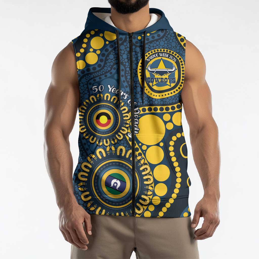 Cowboys NAIDOC Week 2026 Personalised Sleeveless Zip Hoodie 50 Years of Deadly Aboriginal Art