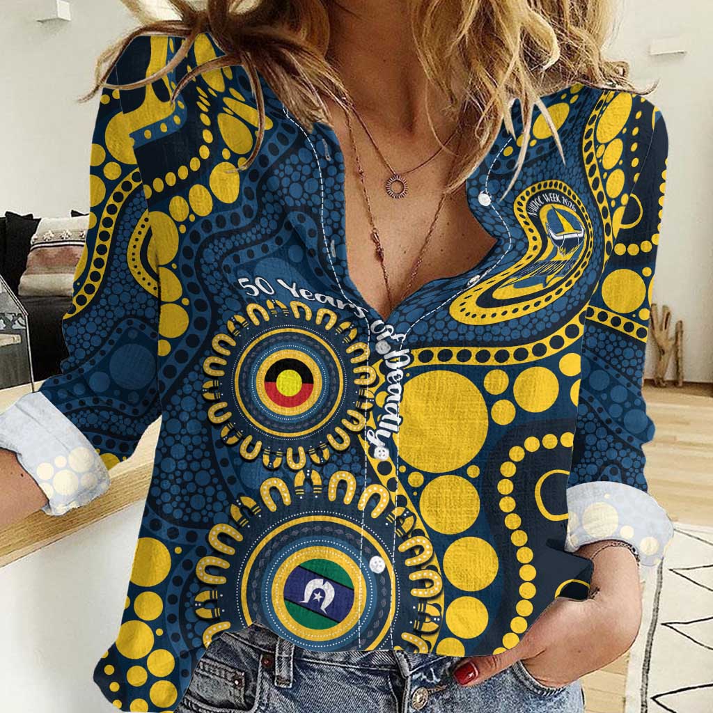 Cowboys NAIDOC Week 2026 Personalised Women Casual Shirt 50 Years of Deadly Aboriginal Art
