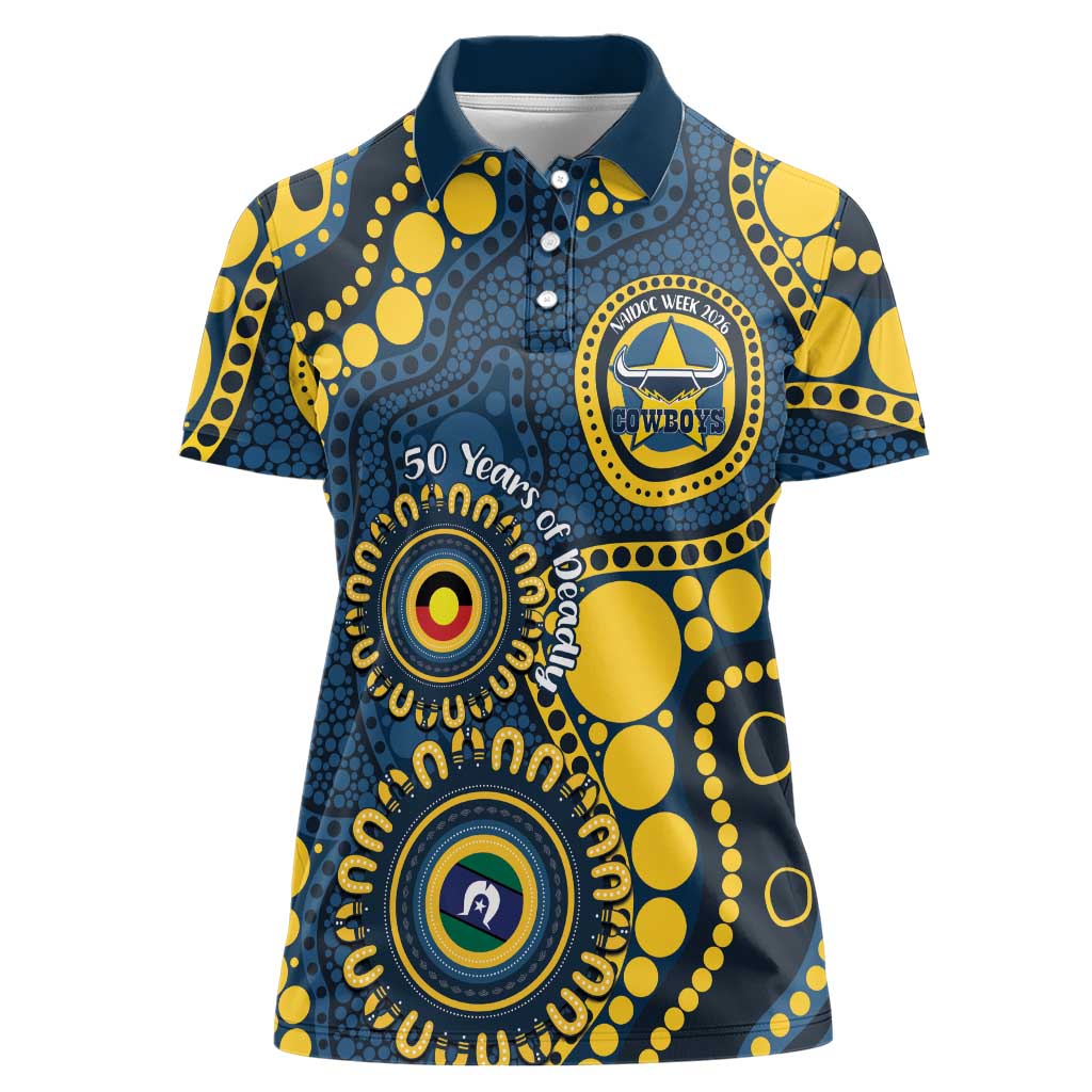 Cowboys NAIDOC Week 2026 Personalised Women Polo Shirt 50 Years of Deadly Aboriginal Art
