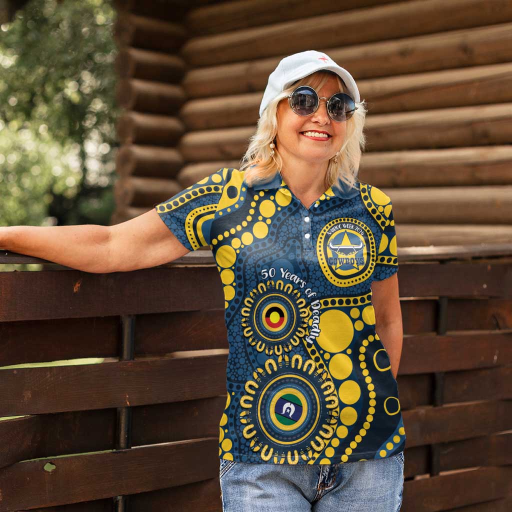 Cowboys NAIDOC Week 2026 Personalised Women Polo Shirt 50 Years of Deadly Aboriginal Art