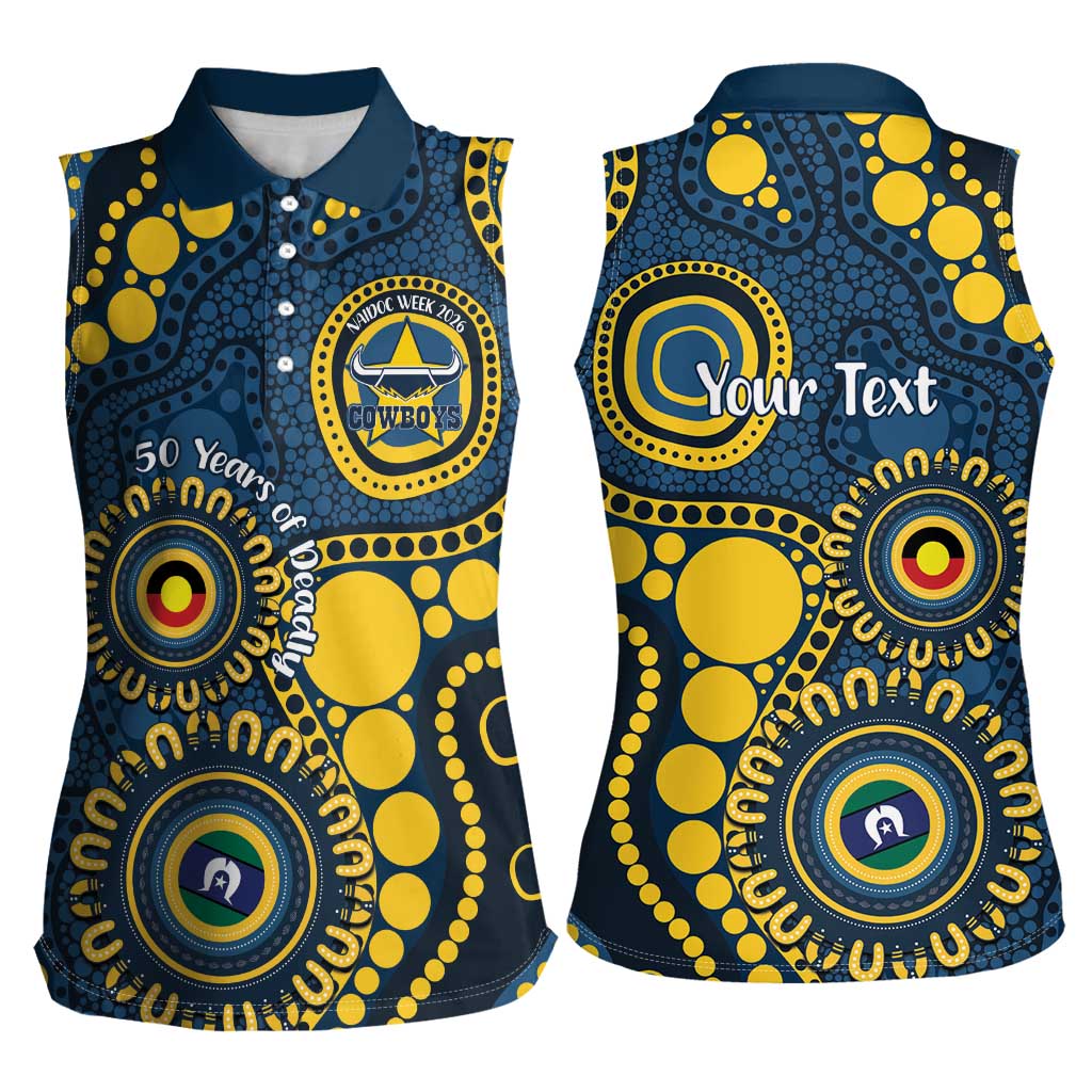 Cowboys NAIDOC Week 2026 Personalised Women Sleeveless Polo Shirt 50 Years of Deadly Aboriginal Art