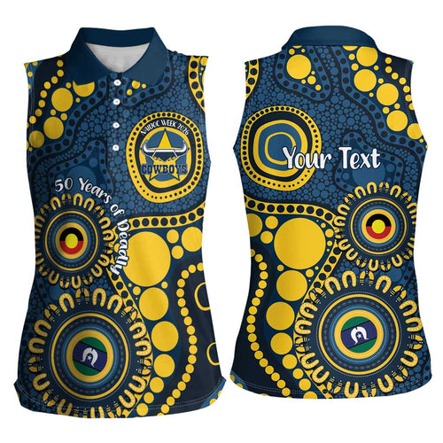 Cowboys NAIDOC Week 2026 Personalised Women Sleeveless Polo Shirt 50 Years of Deadly Aboriginal Art