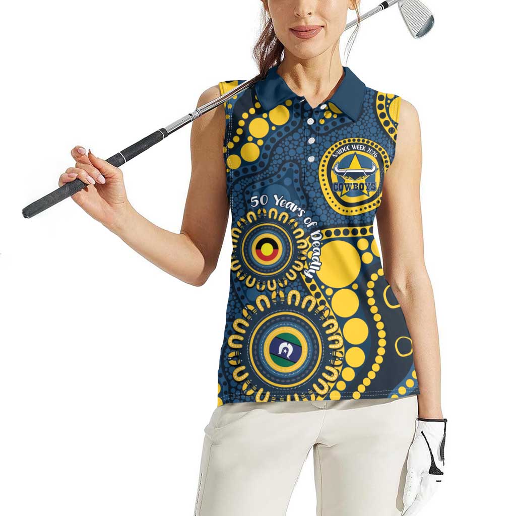 Cowboys NAIDOC Week 2026 Personalised Women Sleeveless Polo Shirt 50 Years of Deadly Aboriginal Art