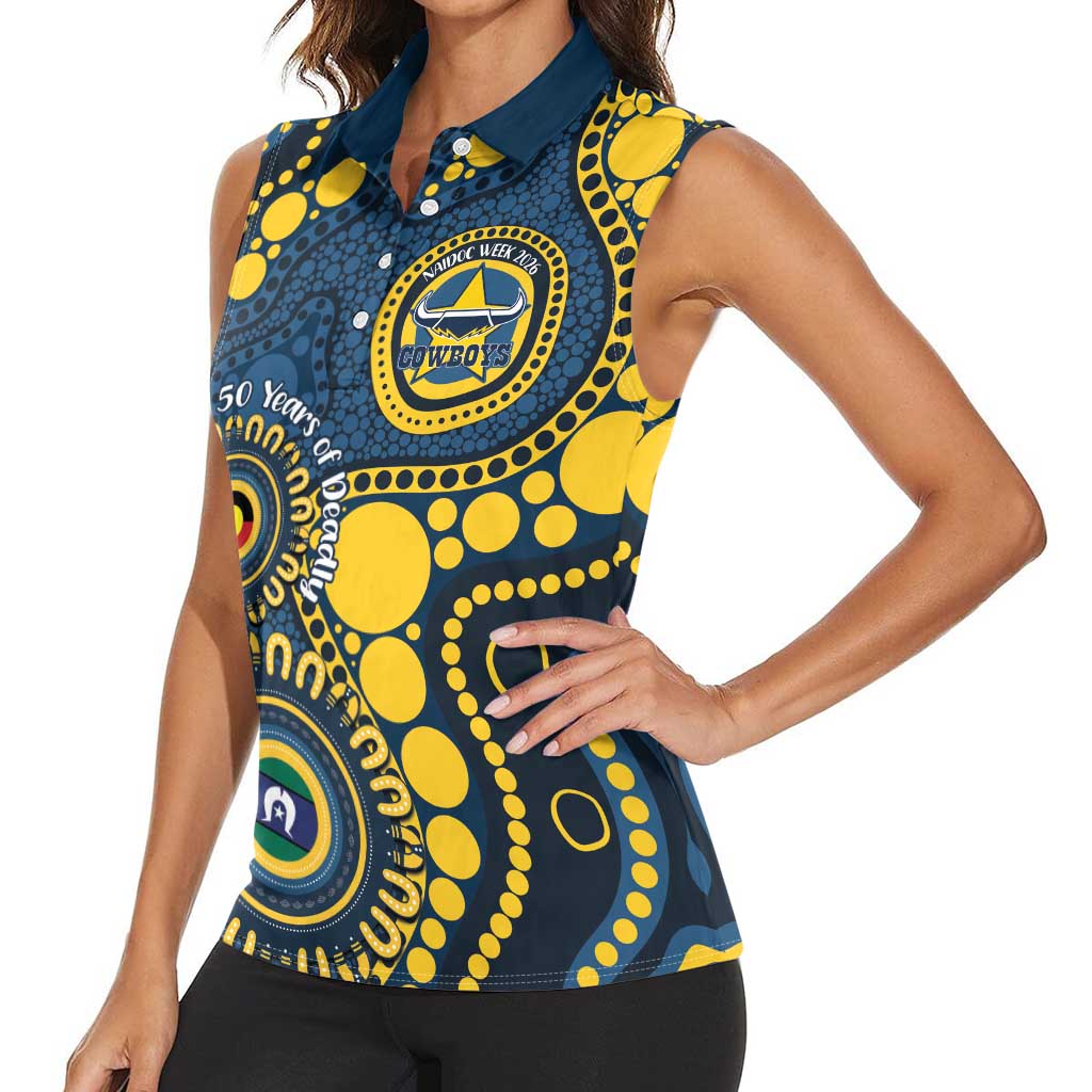 Cowboys NAIDOC Week 2026 Personalised Women Sleeveless Polo Shirt 50 Years of Deadly Aboriginal Art