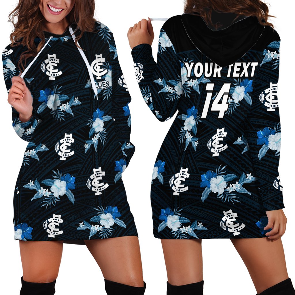 custom-text-and-number-carlton-football-hoodie-dress-blues-polynesian-tribal-mix-tropical-hawaiian-style