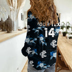 (Custom Text And Number) Carlton Football Women Casual Shirt Blues Polynesian Tribal Mix Tropical Hawaiian Style LT14
