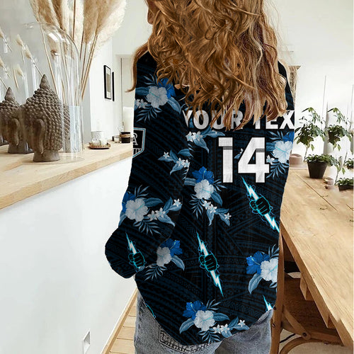 (Custom Text And Number) Port Adelaide Football Women Casual Shirt Power Polynesian Tribal Mix Tropical Hawaiian Style LT14