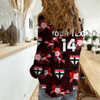 (Custom Text And Number) St Kilda Football Women Casual Shirt Saints Polynesian Tribal Mix Tropical Hawaiian Style LT14