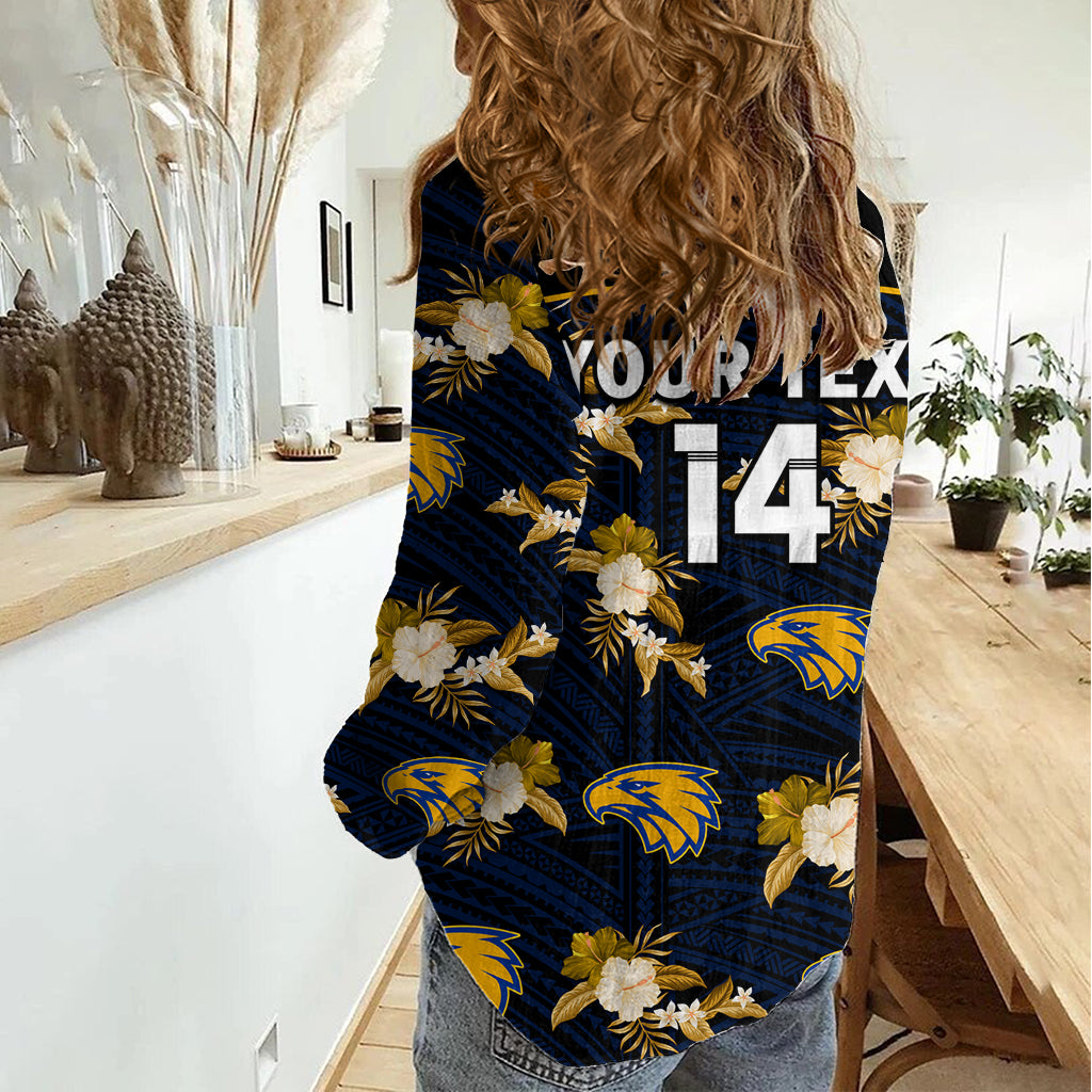 (Custom Text And Number) Eagles Football Women Casual Shirt West Coast Polynesian Tribal Mix Tropical Hawaiian Style LT14