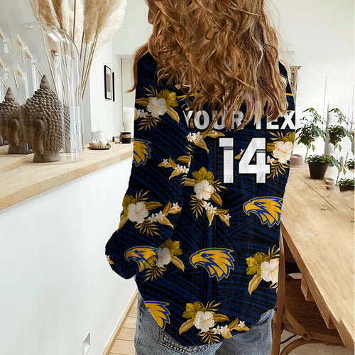(Custom Text And Number) Eagles Football Women Casual Shirt West Coast Polynesian Tribal Mix Tropical Hawaiian Style LT14
