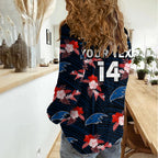 (Custom Text And Number) Adelaide Crows Football Women Casual Shirt Polynesian Tribal Mix Tropical Hawaiian Style LT14